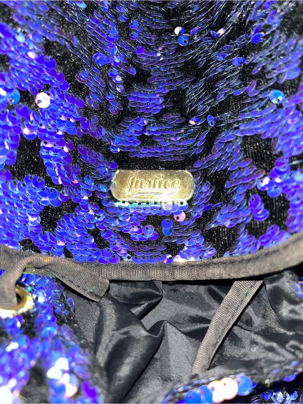 Justice Blue Sequin Drawstring Backpack - Picture 2 of 2